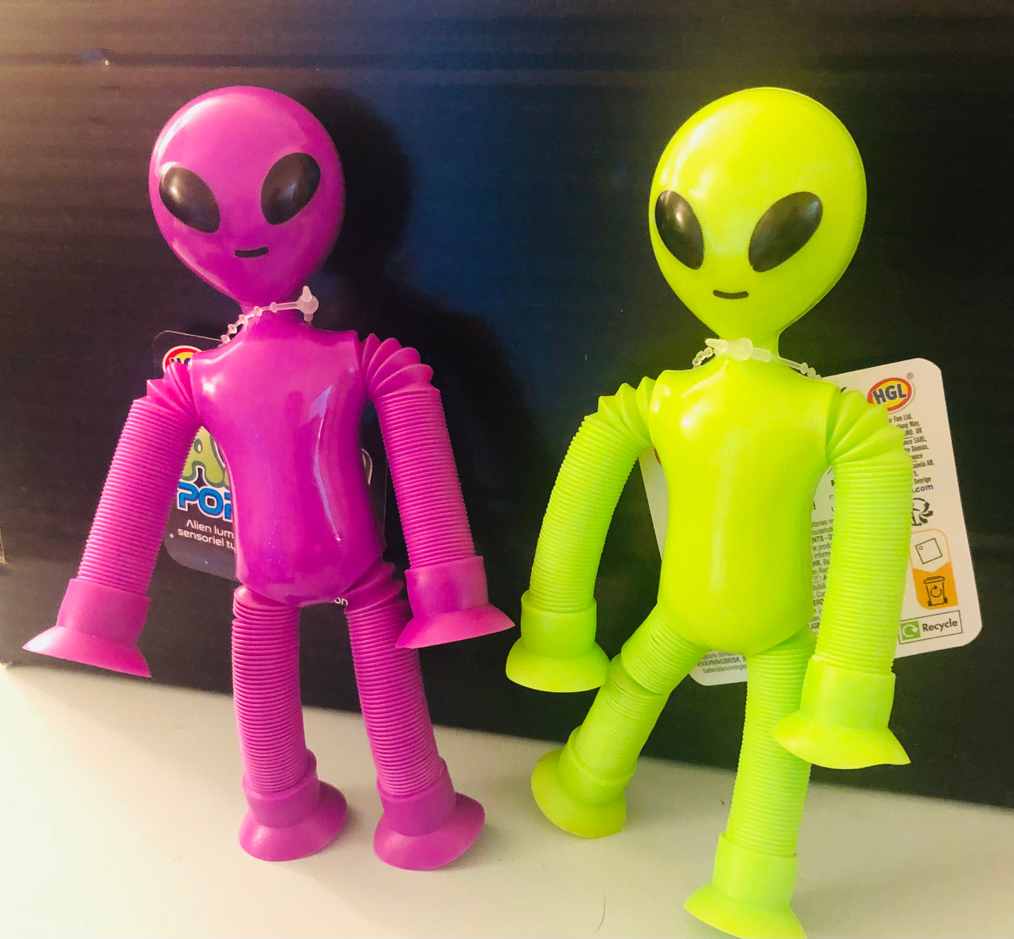 set of 2 x large light up flashing alien pop tubes