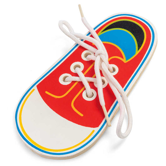 Wooden lacing shoe 'learn to tie shoelaces'