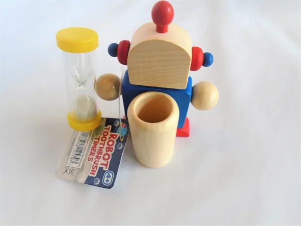 Wooden Robot Toothbrush Timer & Holder